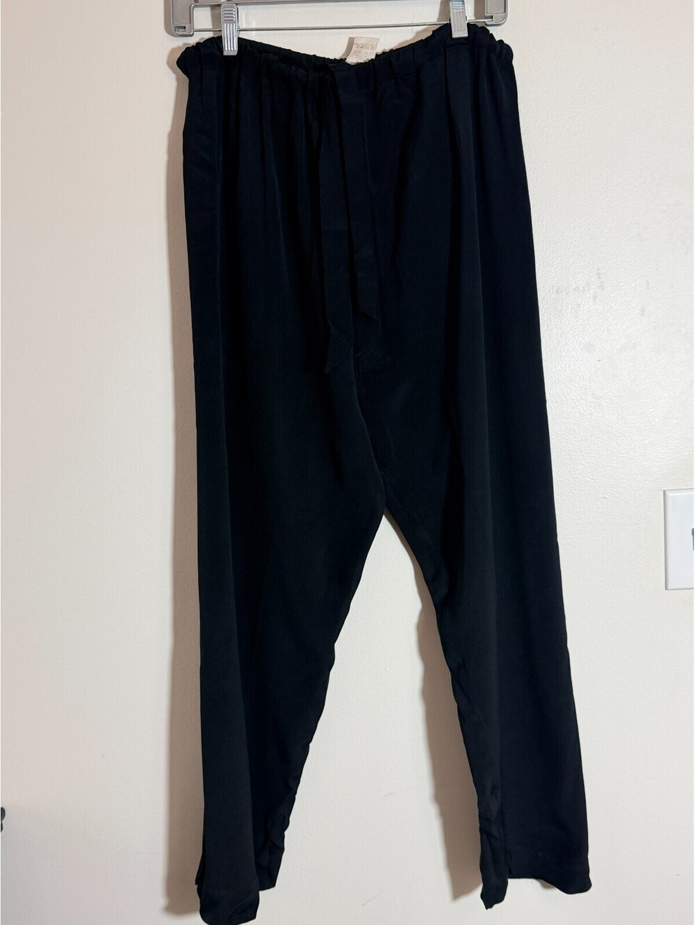 VINTAGE NORMA KAMALI BLACK SILK DRAWSTRING DROP CROTCH HIGH WAIST PANTS M